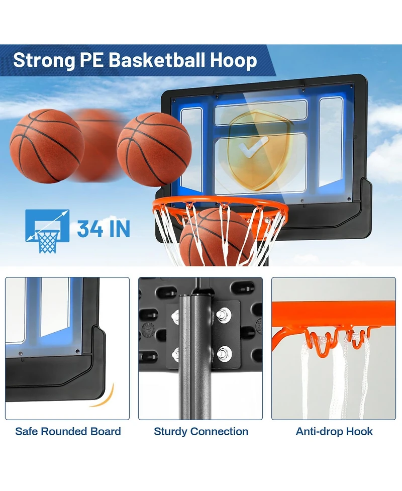 Outdoor Basketball Hoop with Wheels Adjustable Height Stand