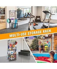 Mythinglogic Rolling Sports Equipment Organizer with Ball Bin, Hooks and Shelves