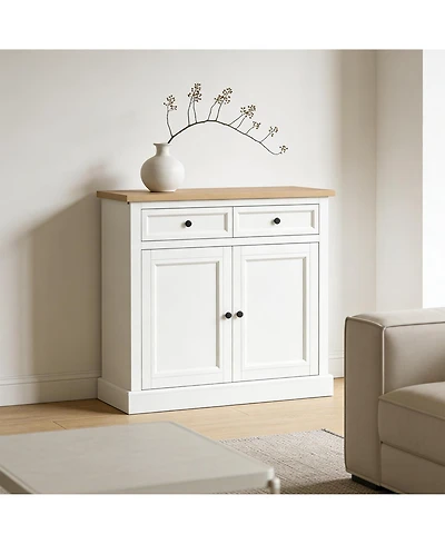 Clihome Kitchen Buffet Cabinet 2-Tier Storage with 2 Drawers and Adjustable Shelves