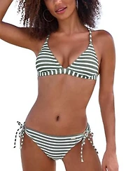 Olive Stripe Cross Back Triangle Bikini Top Bottom