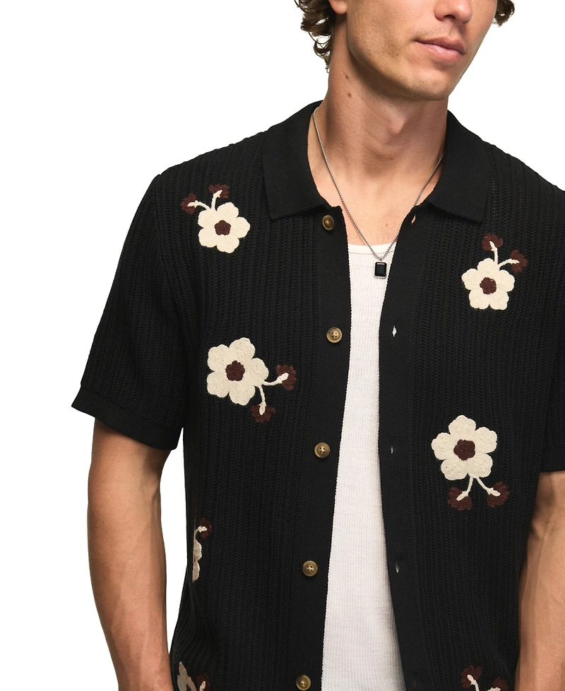 Lucky Brand Men's Flower Embroidery Crotchet Button-Down Shirt