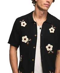 Lucky Brand Men's Flower Embroidery Crotchet Button-Down Shirt