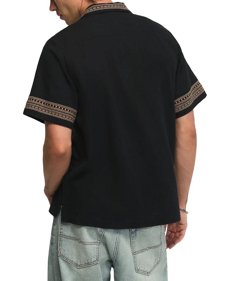 Lucky Brand Men's Embroidered Detail Camp Collar Shirt