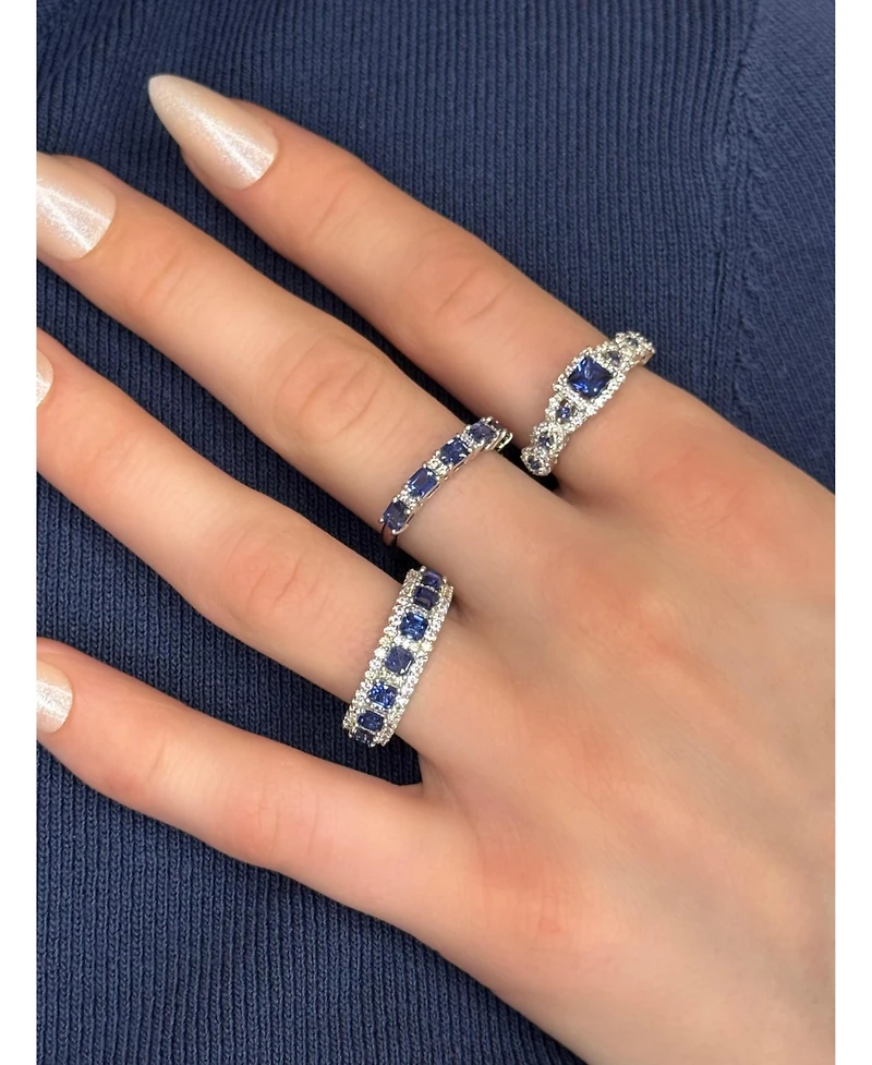 Suzy Levian Sterling Silver Assher Cut Sapphire and Created White Proposal Ring