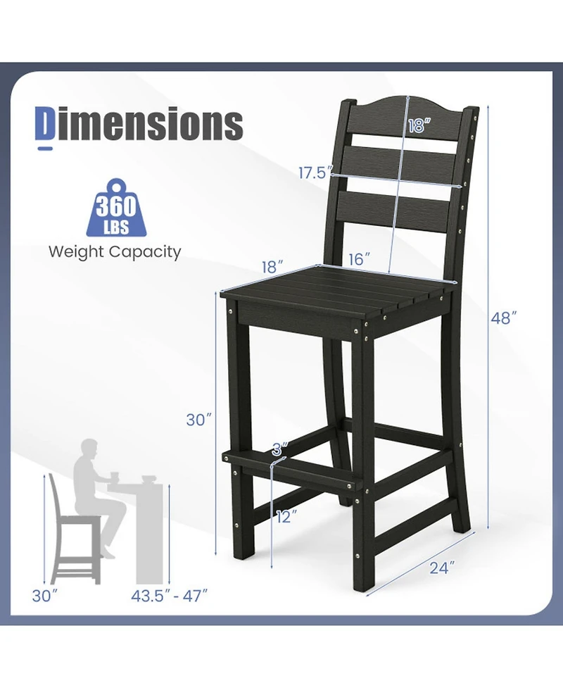Gouun Outdoor Hdpe Counter Height Bar Stool with Back, Armrests and Built-In Footrest