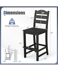 Gouun Outdoor Hdpe Counter Height Bar Stool with Back, Armrests and Built-In Footrest