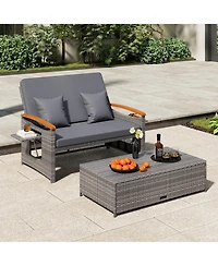 Gouun 3-in-1 Outdoor Wicker Daybed with Adjustable Backrest and Storage Ottoman, 66 in Wide