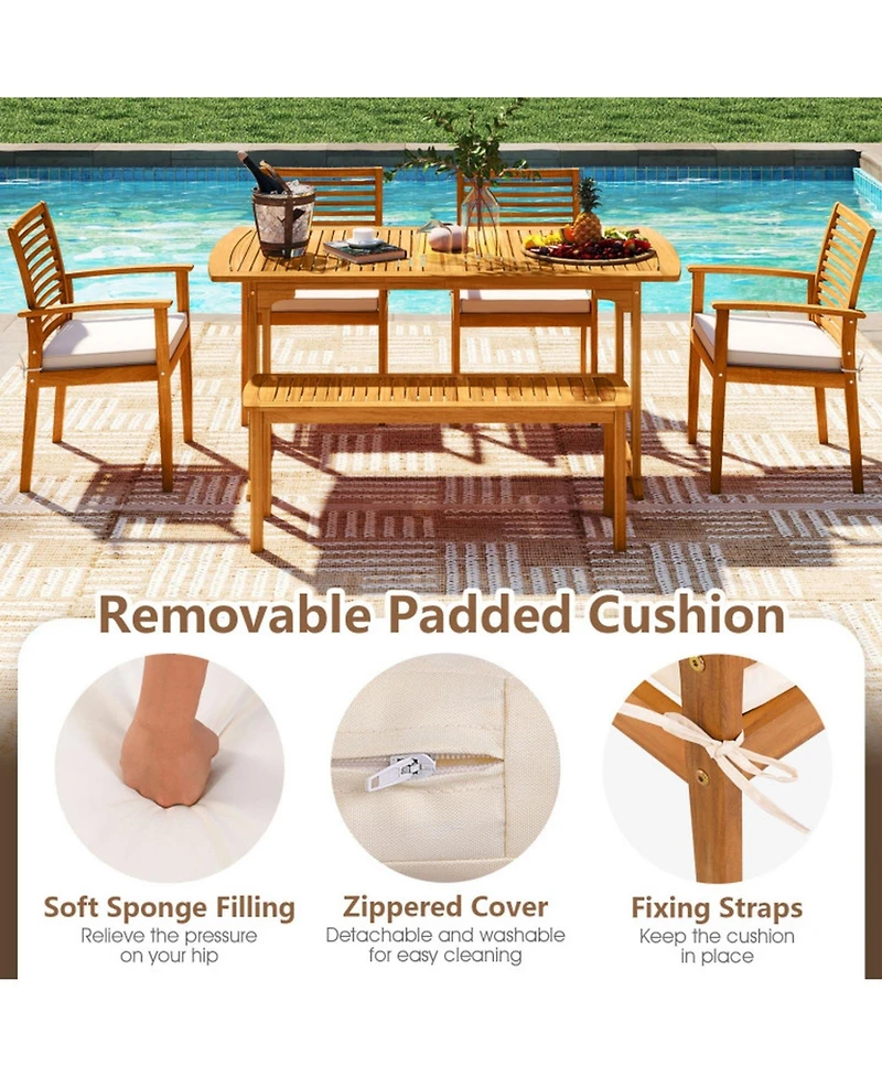 Gouun 7 Piece Acacia Wood Patio Dining Set with Slatted Table and 6 Cushioned Armchairs