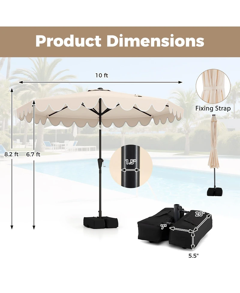 Costway Patio Umbrella with Weighted Base, Sandbags, Push Button Tilt and Crank