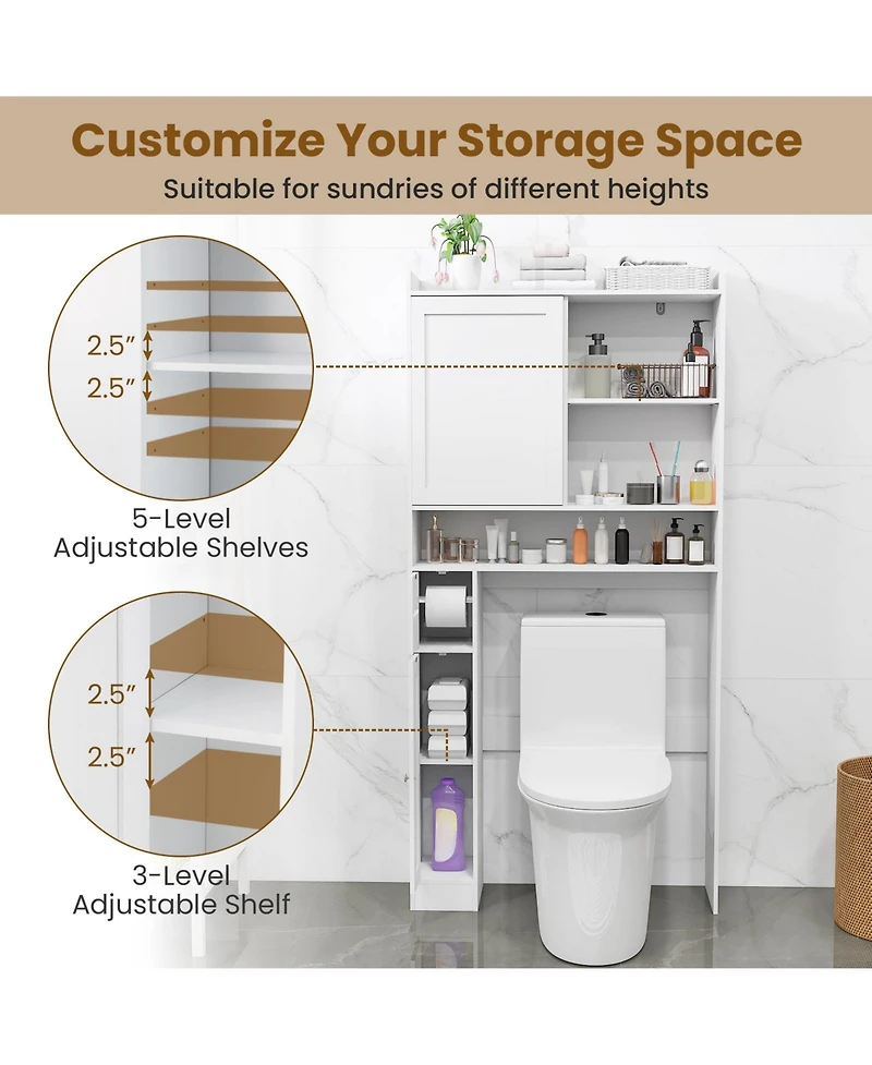 Gymax Over the Toilet Cabinet Space-saving Bathroom Storage Organizer w/ Sliding Door