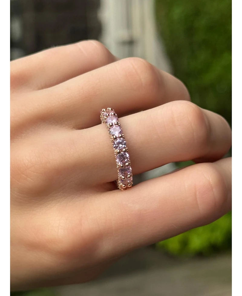Suzy Levian Sterling Silver Cubic Zirconia Pave U-Shape Setting Eternity Band Ring