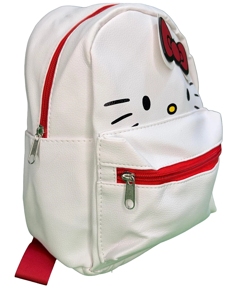 Hello Kitty 10" White Faux Leather Mini Backpack with small Front Pocket