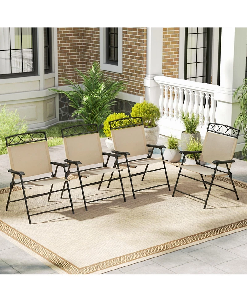 Gouun Set of 4 Foldable Outdoor Patio Dining Chairs with Curved Armrests and 105 Degree Backrest