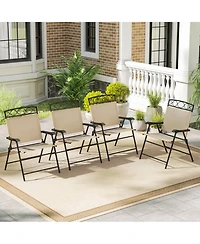 Gouun Set of 4 Foldable Outdoor Patio Dining Chairs with Curved Armrests and 105 Degree Backrest