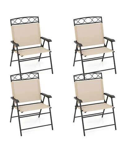 Gouun Set of 4 Foldable Outdoor Patio Dining Chairs with Curved Armrests and 105 Degree Backrest