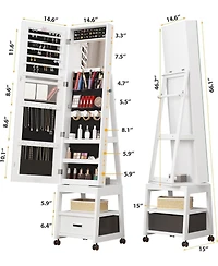 gaomon Jewellery Cabinet Jewellery Organiser With 360degree(s) Swivel Body Full Length Mirror With Locking Cabinet