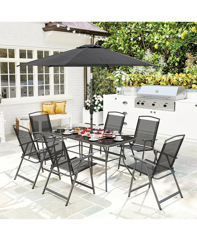 Outsunny 8 Piece Patio Dining Set with Umbrella Folding Chairs Table