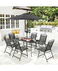Outsunny 8 Piece Patio Dining Set with Umbrella Folding Chairs Table