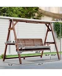 Outsunny 3 Seat Porch Swing with Cushion and Side Trays