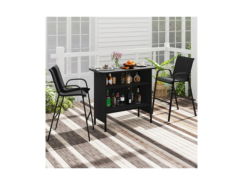 Slickblue Outdoor 3-Piece Bar Set with 2-Tier Storage and Footrest