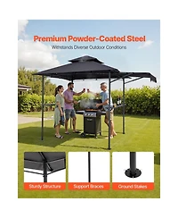 Sugift 8 x 5 ft Bbq Grill Gazebo Double Tiered Top Powder Coated Steel Shelter with Side Shelves