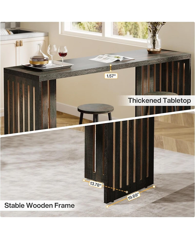 Tribesigns Bar Table, 63-Inch Counter Height Pub Industrial Rectangular High Top Kitchen & Dining Tables with Louvere