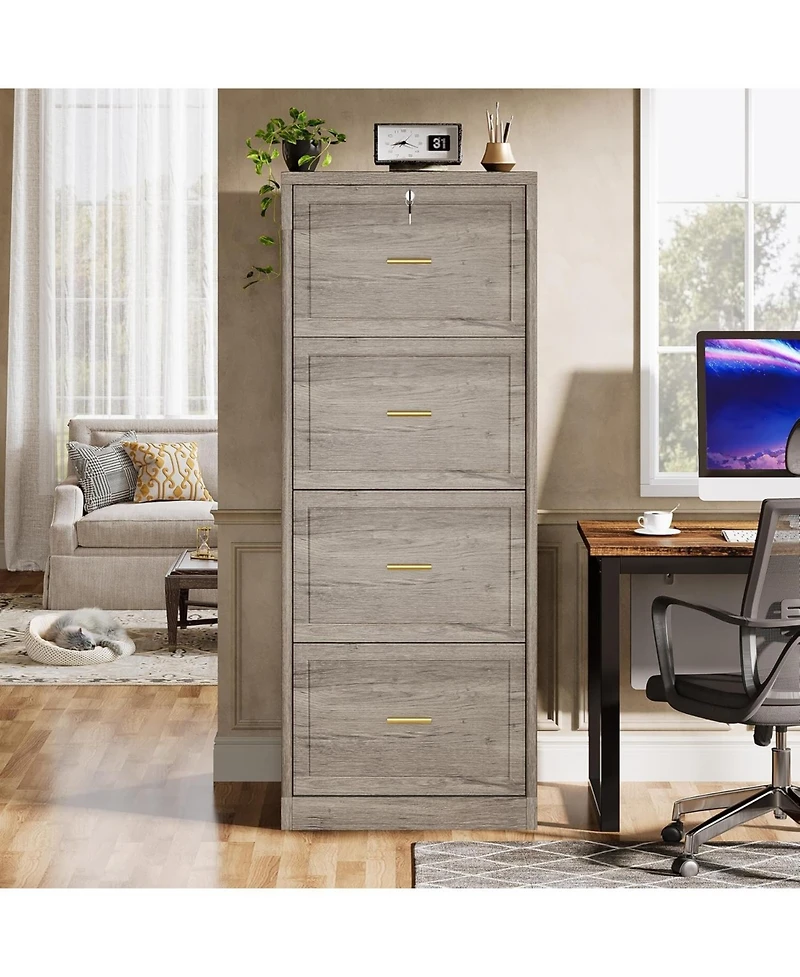 Tribesigns 4-Drawer File Cabinet, Vertical Filing Cabinet with Lock, Wood Storage Cabinet for Home Office,Locable File Cabinet for A4/F4/Letter/Legal