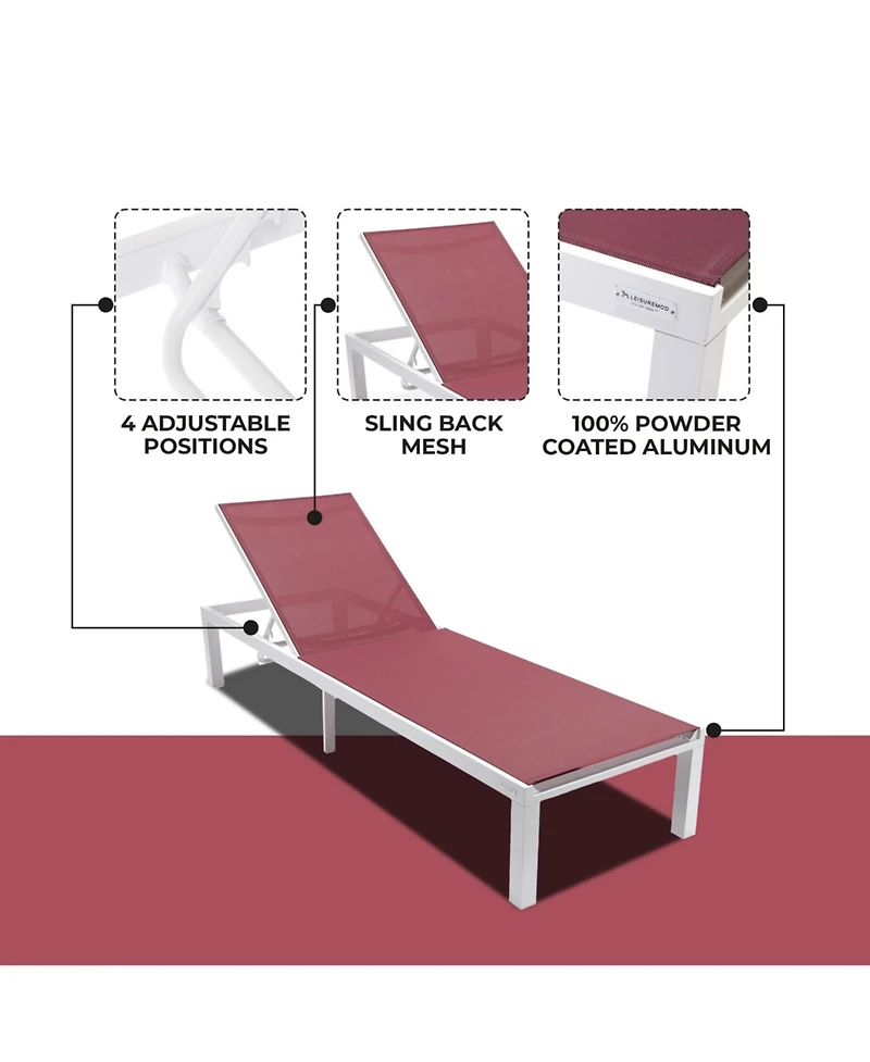 LeisureMod Marlin Patio Chaise Lounge Chair With Aluminum Frame