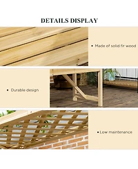 Outsunny Patio Garden Bench Arbor Arch with Pergola and 2 Trellises, 3 Seat Natural Wooden Outdoor Bench for Grape Vines & Climbing Plants, Backyard D