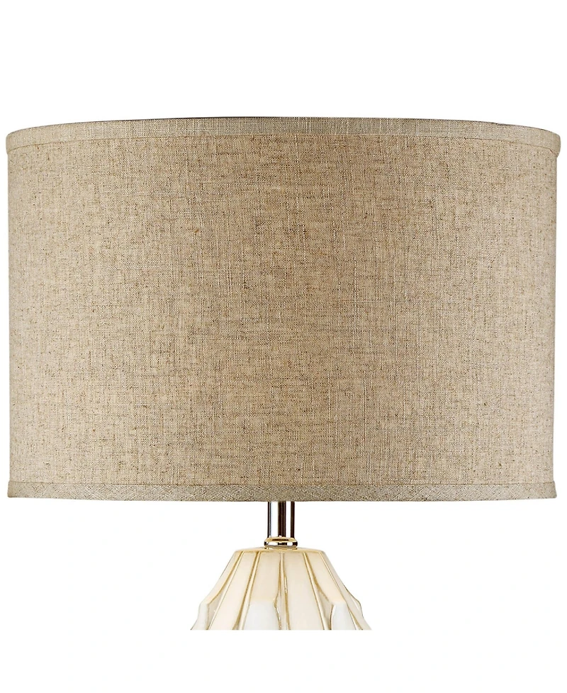 Possini Euro Design Cosgrove Modern Mid Century Table Lamp 32 3/4" Tall Glazed Ceramic with Table Top Dimmer Fabric Drum Shade for Bedroom