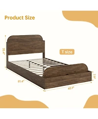 Homfan Wooden Beds with Storage Headboard and Raised-Foodboard, Twin-Floor Low Platform Bed for Bedroom