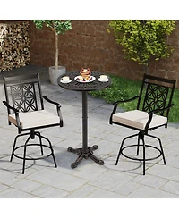 Gouun Cast Aluminum Round Patio Bar Table with Carved Bronze Finish, 41.5 in Tall