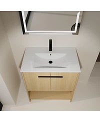 Sillysis Freestanding Bathroom Vanity with Ceramic Sink, Open Storage Shelf, 2 Soft Closing Doors