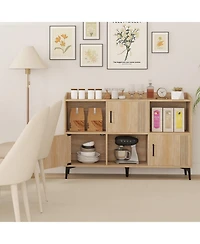 Bookcase Storage Cabinet with 3 Doors and Open Compartments