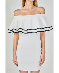 endless rose Women's Off Shoulder Ruffle Mini Dress