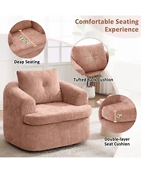 Rainsken 360degree(s) Swivel Barrel Accent Chair, Chenille Fabric Sofa Chair with Dual-Layer Cushion, 36.6" Round Swivel Chair for Living Room