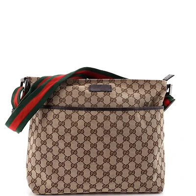 Pre-Owned Gucci Medium Front Pocket Web Messenger Gg Canvas