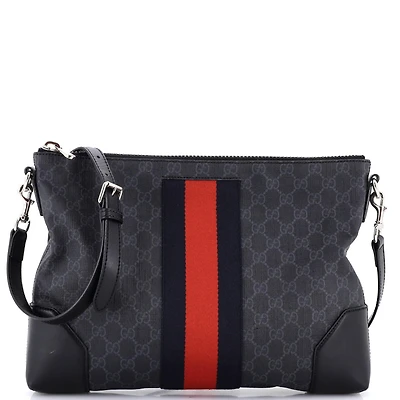 Pre-Owned Gucci Medium Web Zip Flat Messenger Gg Coated Canvas