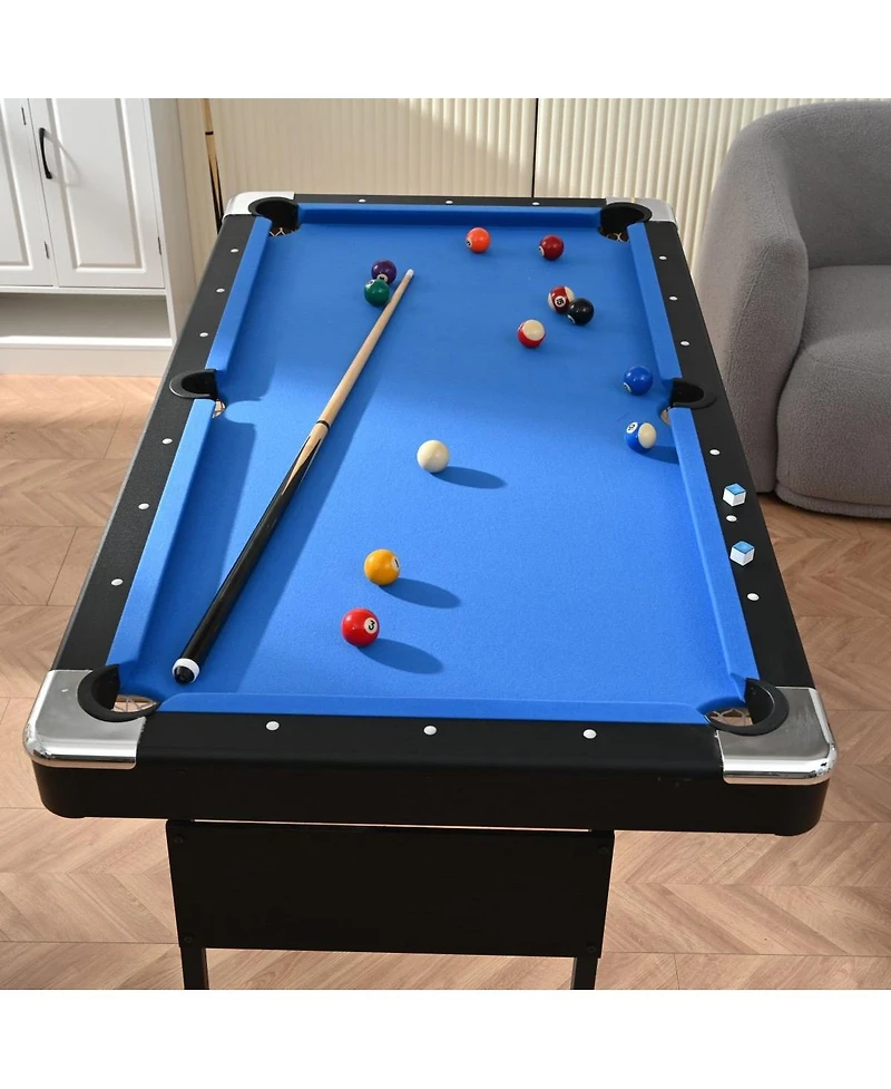 Baofuwish Rbied Space Saving 64 Inch Foldable Billiard Pool Table Set Velvet Surface Steel Legs for Indoor Family Game Room
