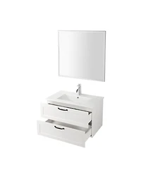 Sillysis 31.5 Inch Wall Mounted Bathroom Vanity with Sink and Mirror, Modern White Floating Solid Wood Cabinet, Soft Close Drawers