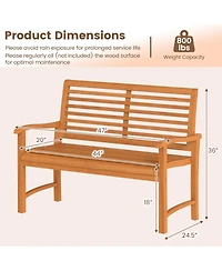 Gymax Teak Wood Outdoor Garden Bench 800 lbs Capacity Slatted Backrest Seat Armrests