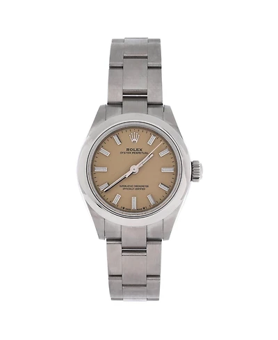 Pre-Owned Rolex Oyster Perpetual Beige Automatic Watch in Stainless Steel 28mm