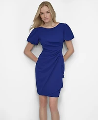 Dkny Women's Bubble Sleeve Scuba Crepe Ruched Sheath Dress