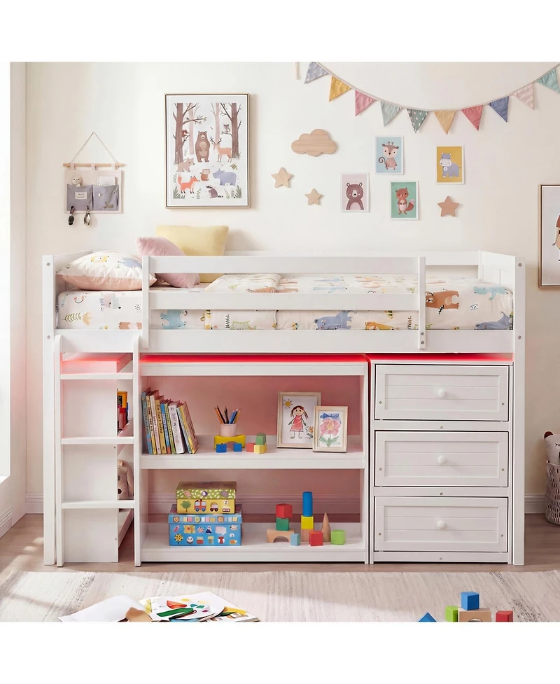 Slickblue Loft Bed for Kids with Led Lighting and Spacious Under Area Study or Play