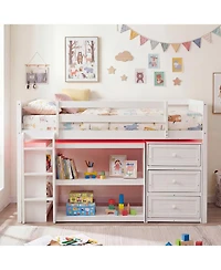 Slickblue Loft Bed for Kids with Led Lighting and Spacious Under Area Study or Play