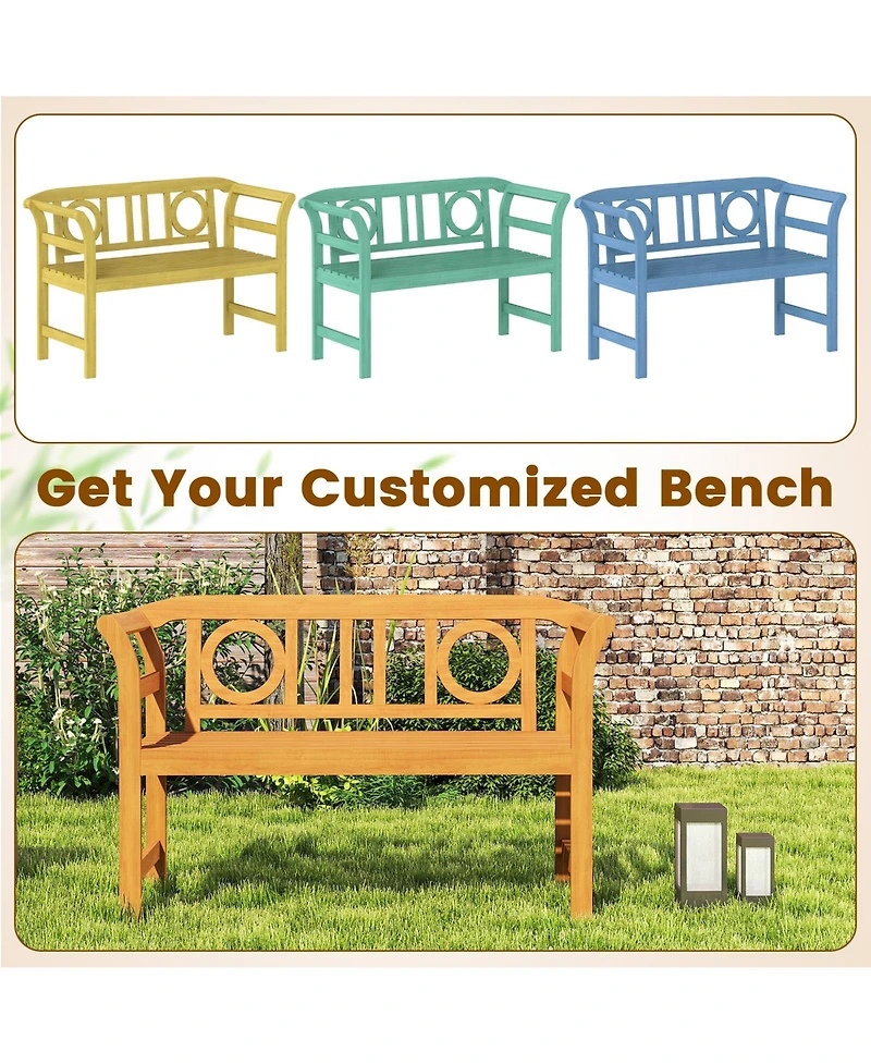 Gymax 47'' Outdoor Loveseat Bench Curved Armrests for Backyard Front Porch Deck