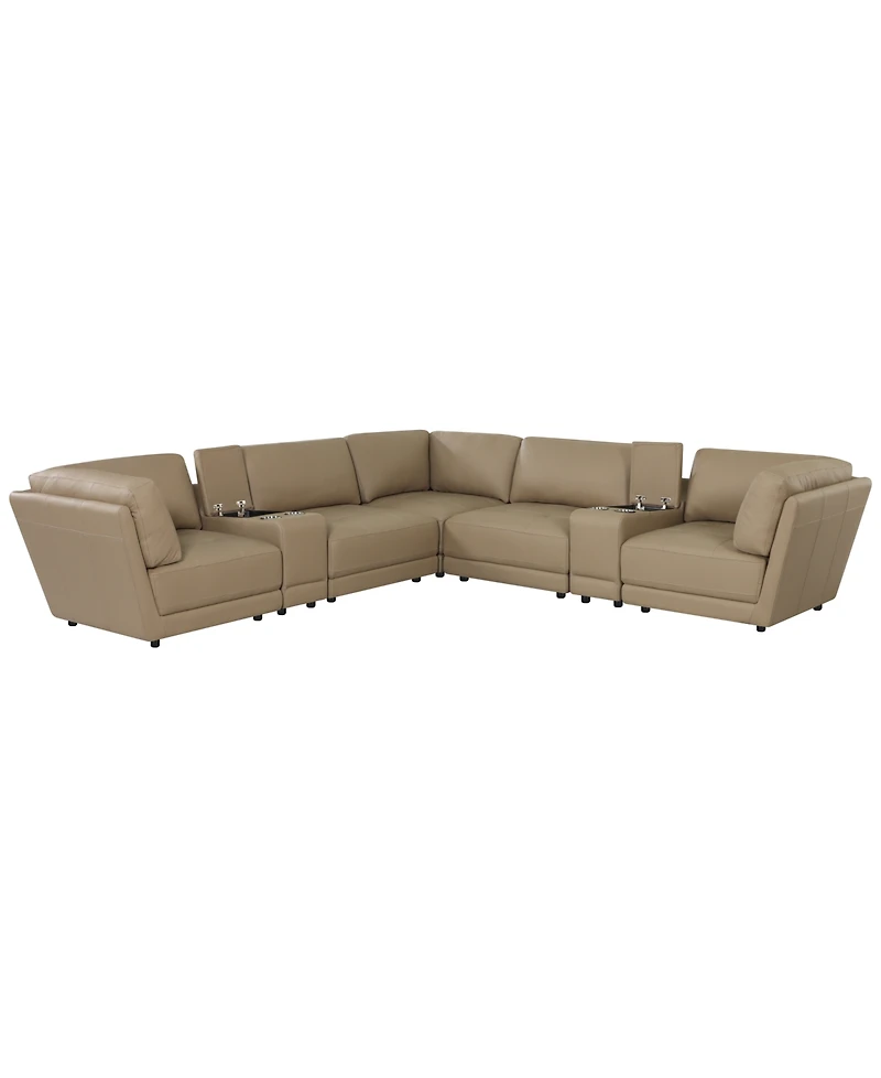 Versa 7-Pc. L-Shape Leather Sectional with 2 Consoles