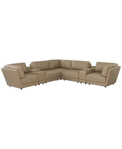Versa 7-Pc. L-Shape Leather Sectional with 2 Consoles