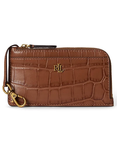 Lauren Ralph Embossed Leather L-Zip Card Case Wallet