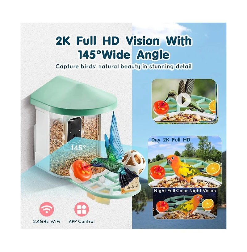 Sugift Smart Bird Feeder with 2K Camera Ai Identifies 10000 Bird Species